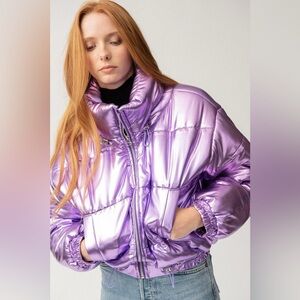 Tach purple metallic mirna puffer jacket